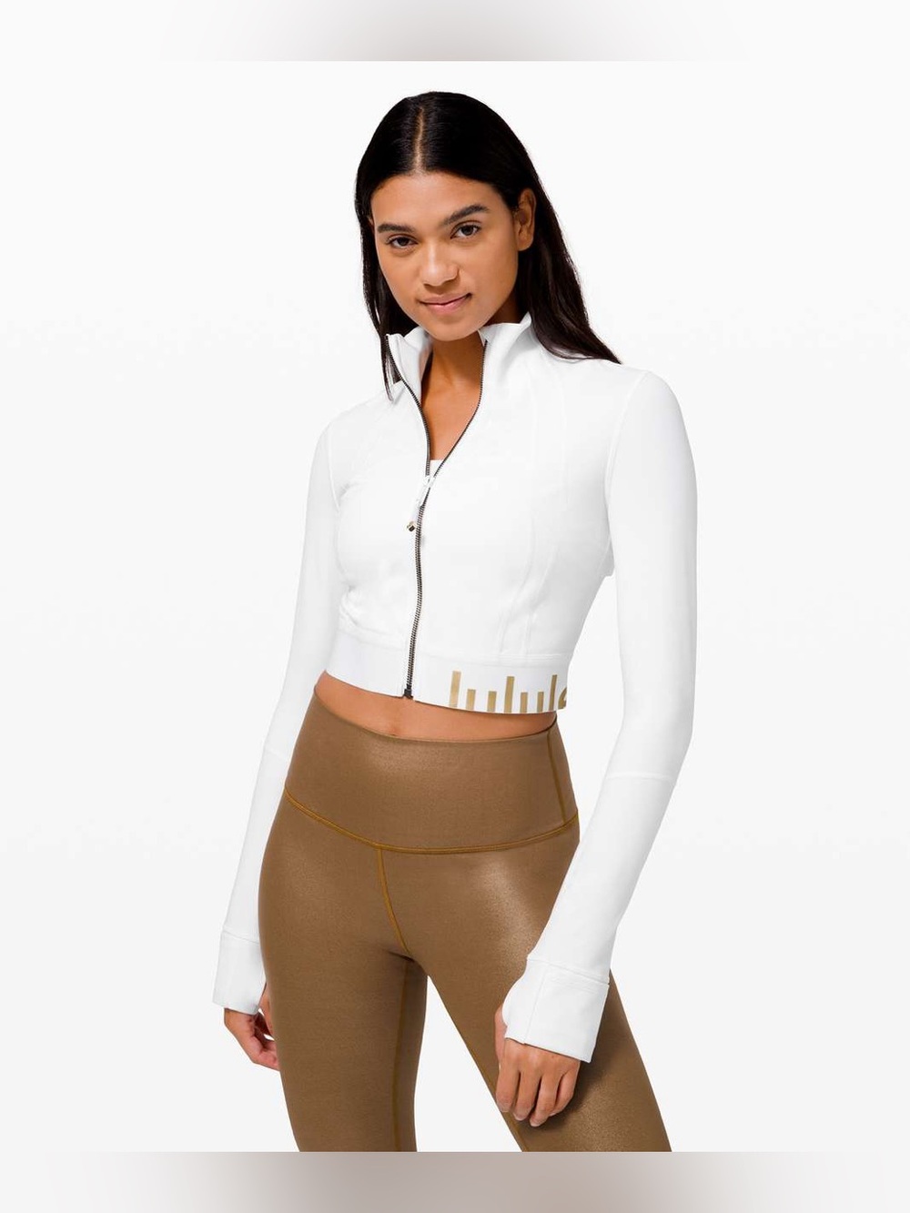 Lululemon Define Jacket Cropped Gold lettering size 4 Small Loungewear Gym Yoga